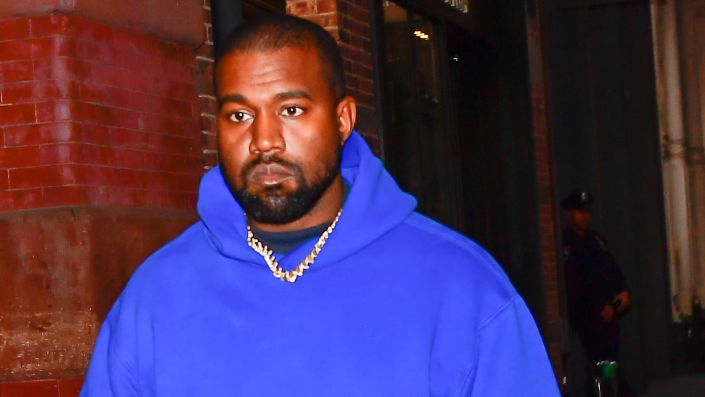 Kanye West is seen walking in SoHo.