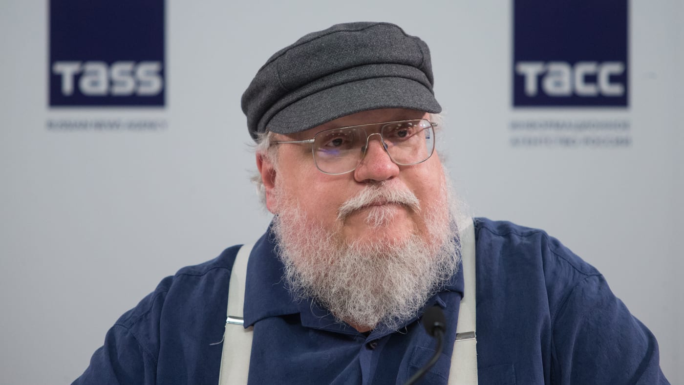 George R.R. Martin attending a 2017 press conference in Russia.