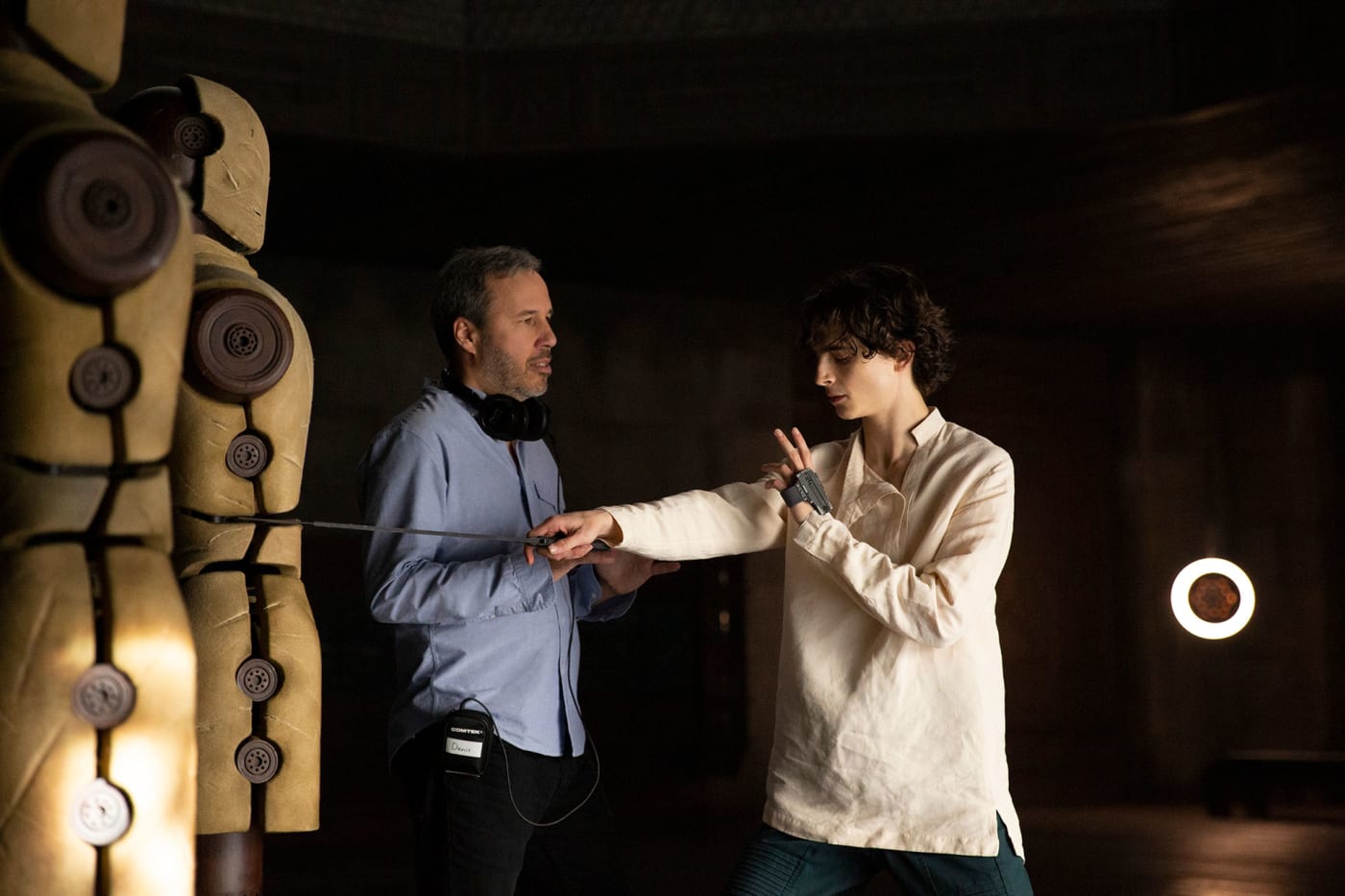 Director DENIS VILLENEUVE and TIMOTHÉE CHALAMET on the set of Dune