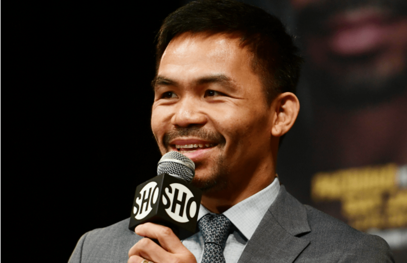 Manny Pacquiao smiles during a press conference at Gotham Hall