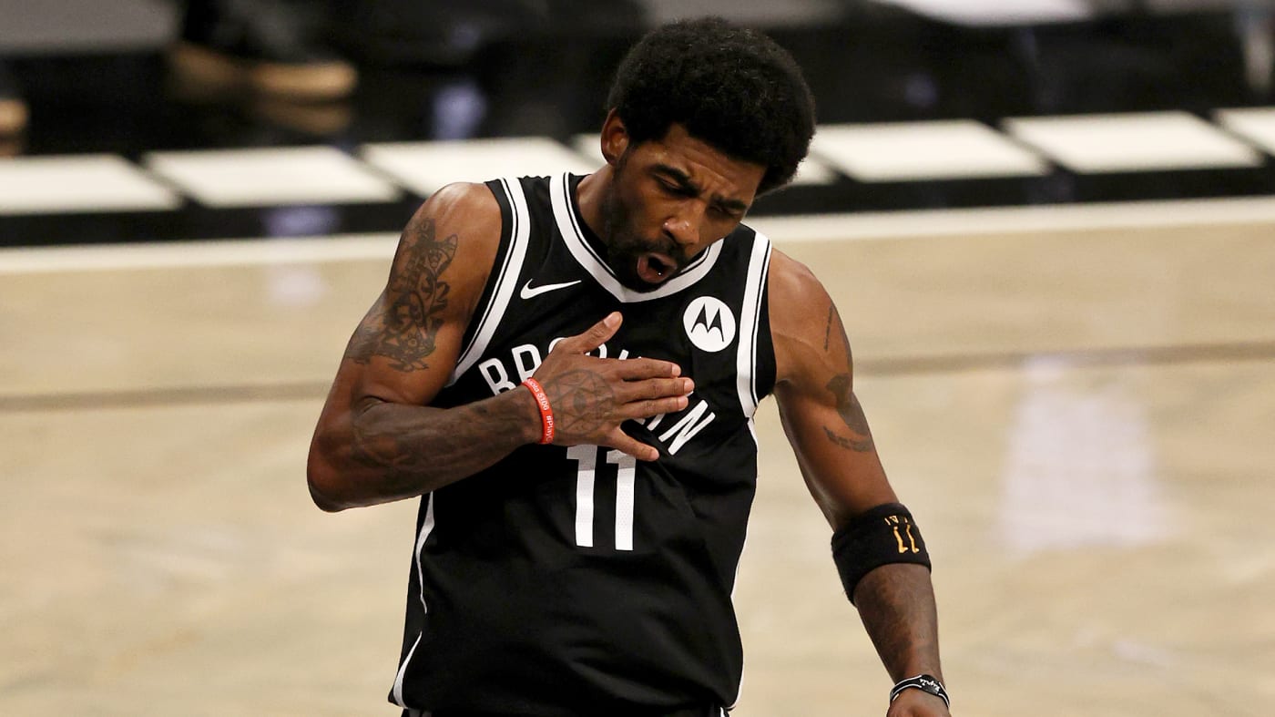 Kyrie Irving celebrates after he was fouled during game.