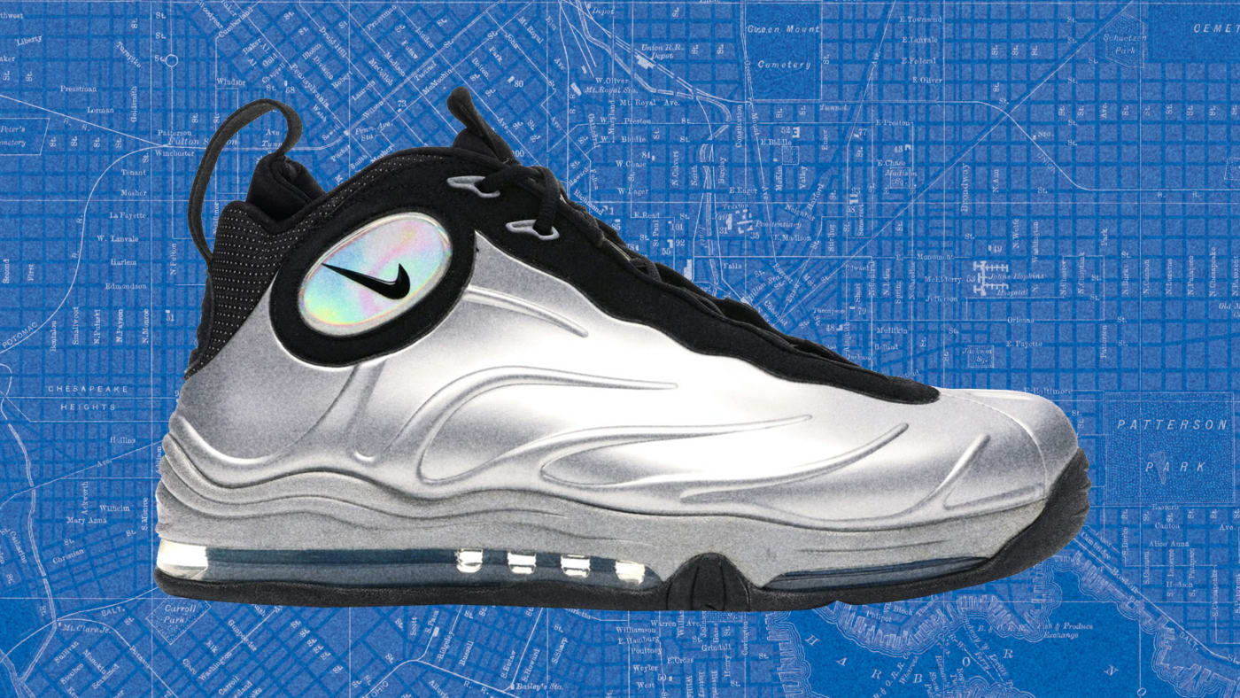 The silver Nike Air Total Foamposite Max