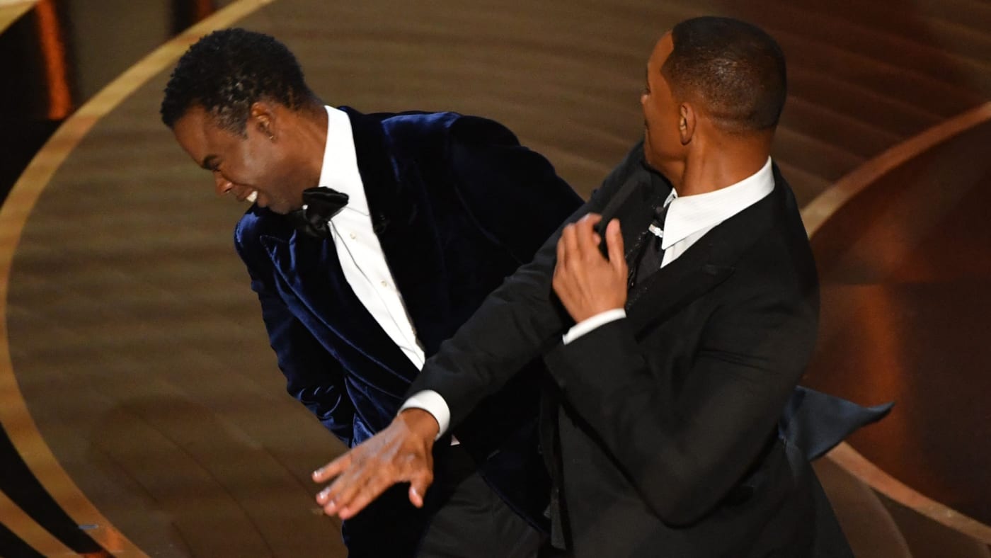 Will Smith is seen slapping Chris Rock at the Academy Awards