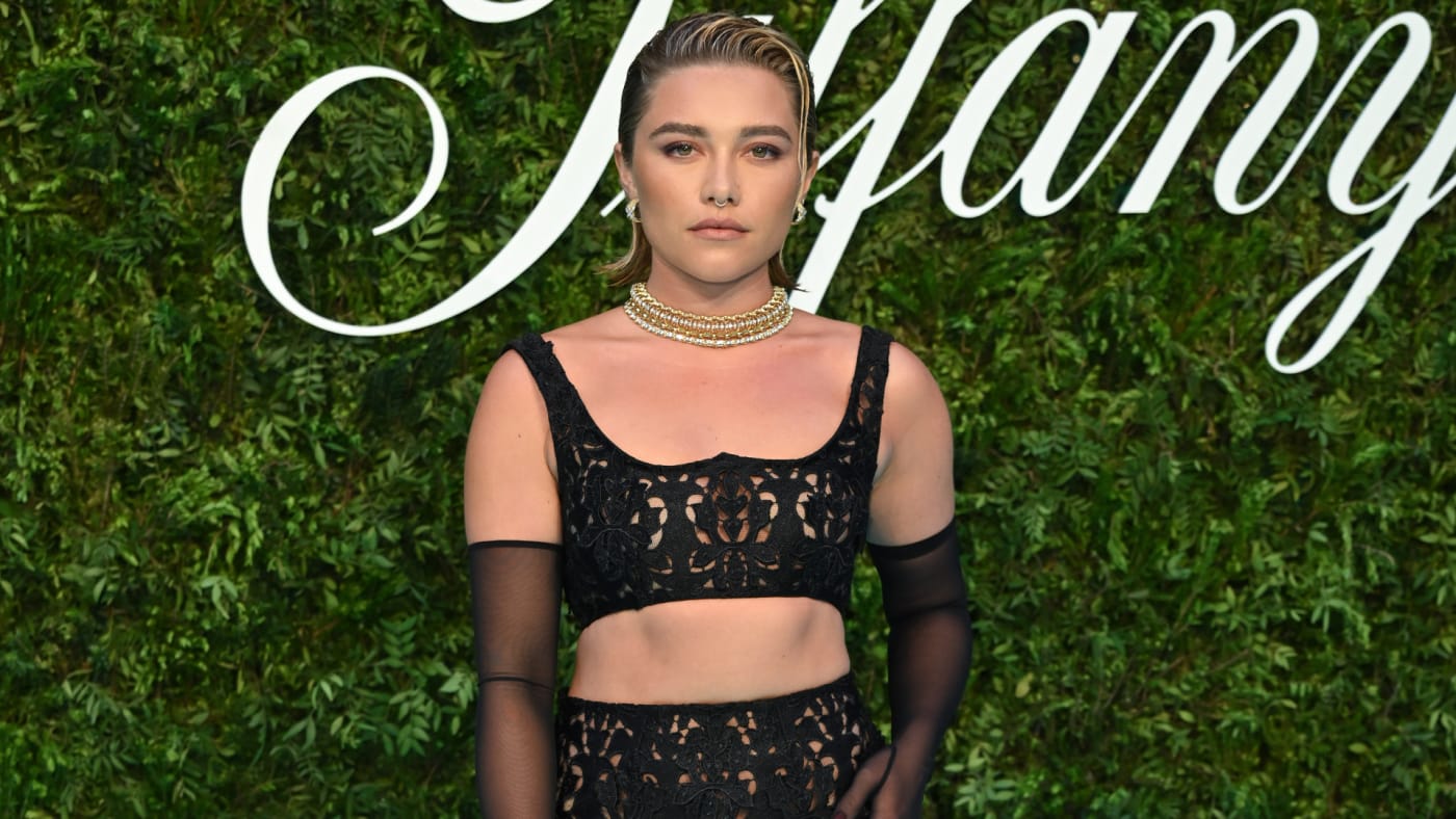 Florence Pugh is pictured at a red carpet event