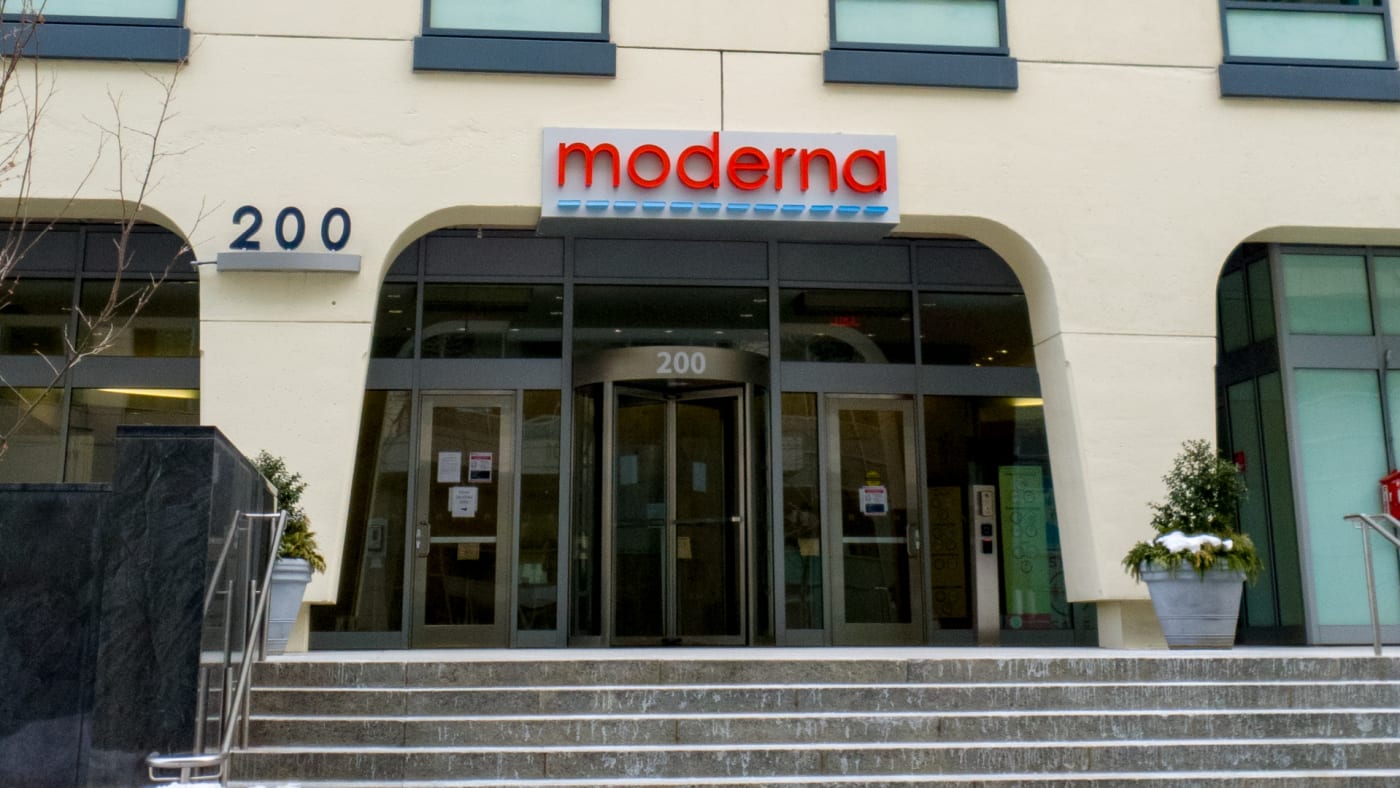 The Moderna headquarters in Cambridge is shown