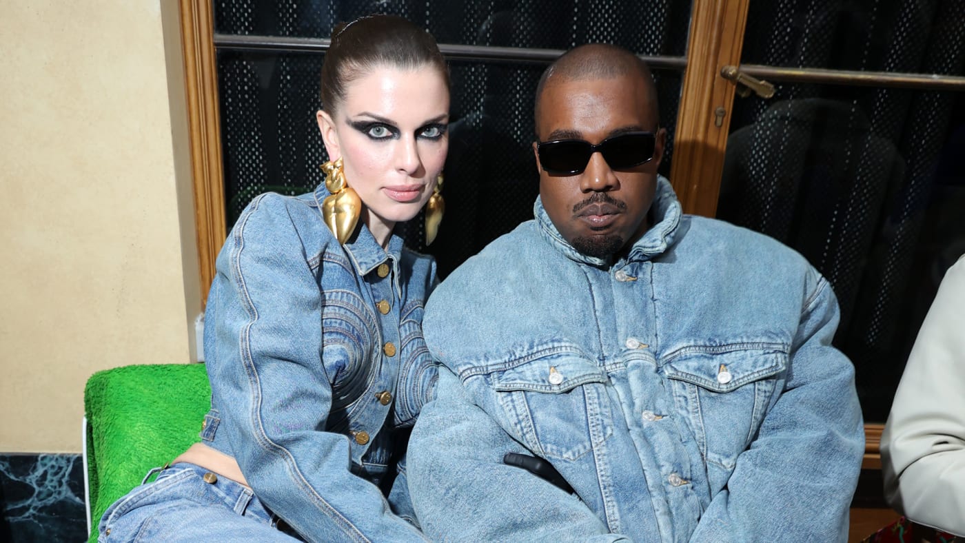 Julia Fox and Ye are pictured in denim