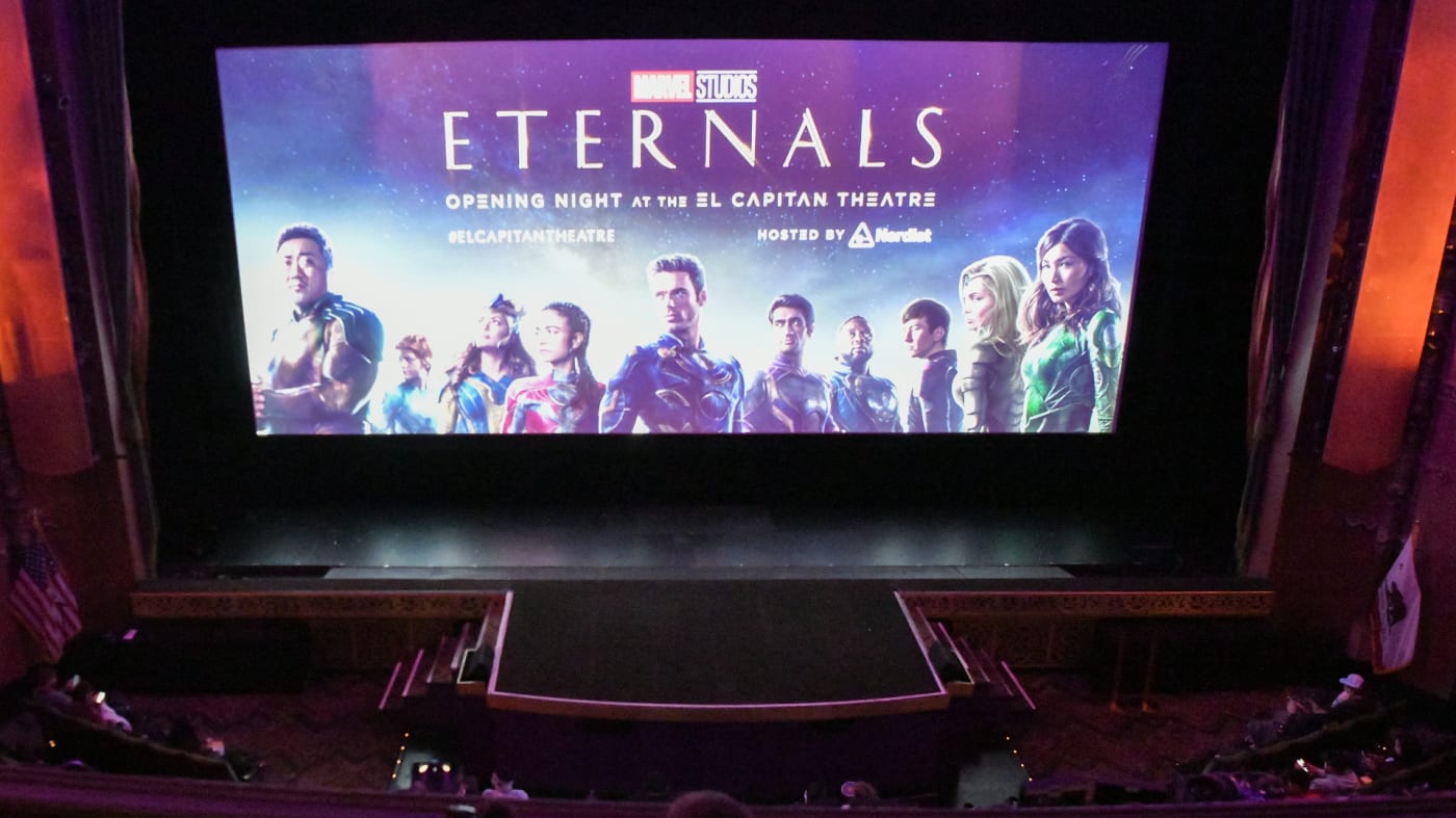 Moviegoers attend opening night event for 'Eternals.'