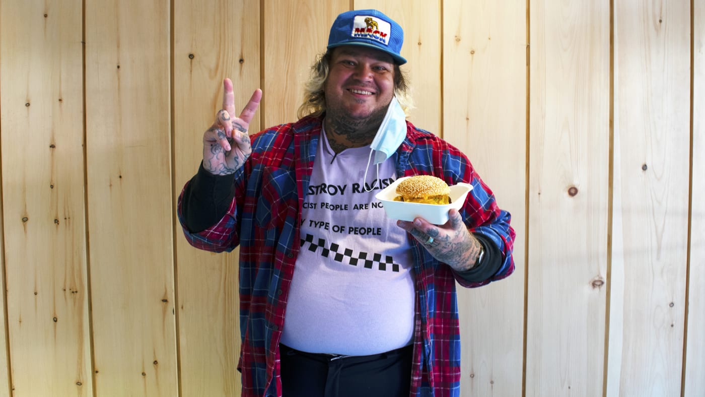 matty matheson holding a Matty burger