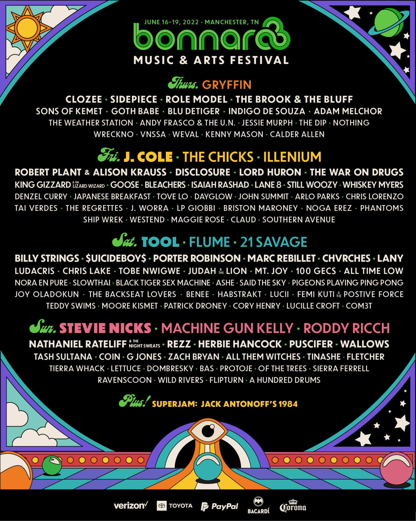 A flyer for the 2022 Bonnaroo festival is shown