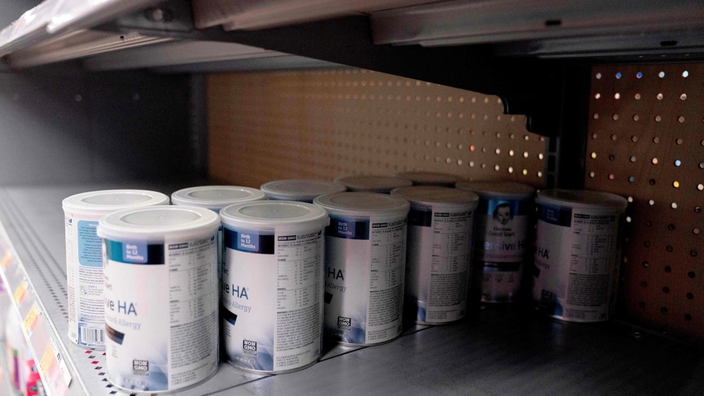Grocery store shelves where baby formula is typically stocked are nearly empty in Washington, DC,