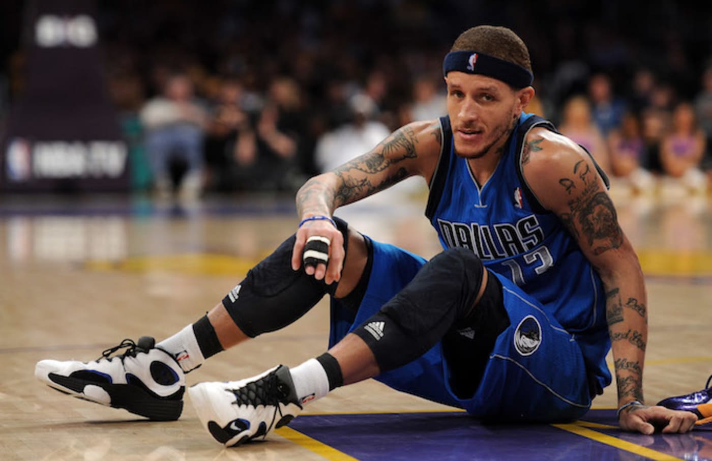 Delonte West gets up from the floor.