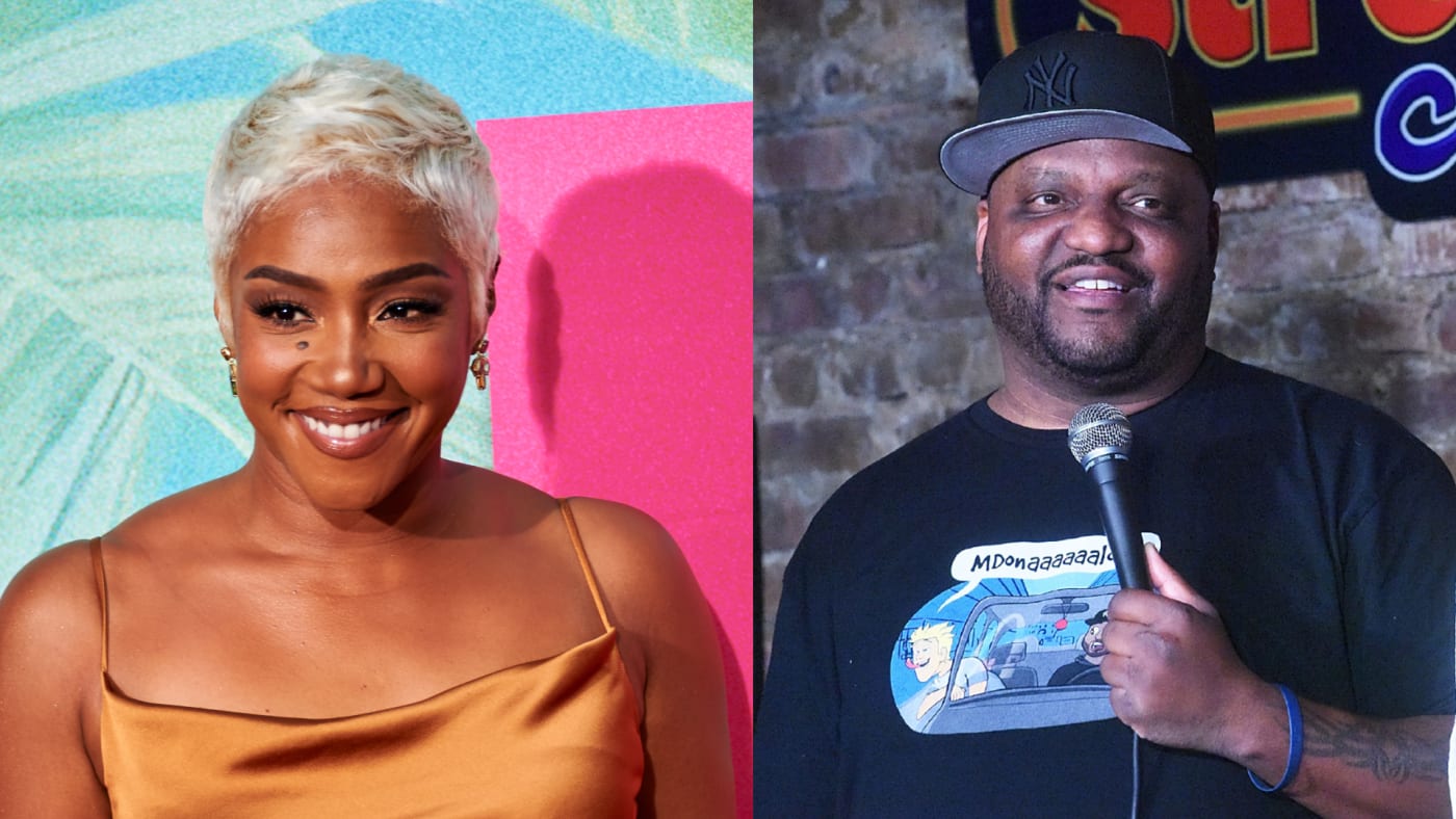 Tiffany Haddish and Aries Spears are pictured in a side by side splice image