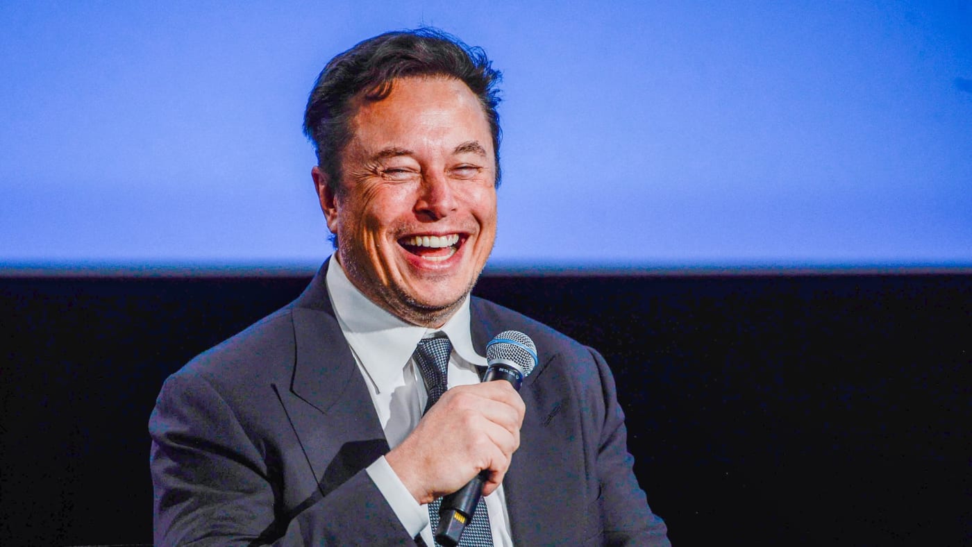 Tesla CEO Elon Musk smiles as he addresses guests at the Offshore Northern Seas 2022