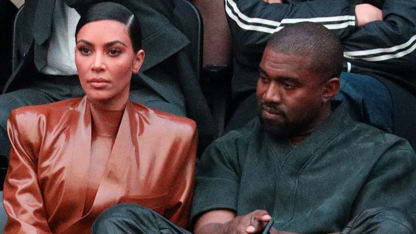 Kim Kardashian and Kanye West attend a 2020 Balenciaga show