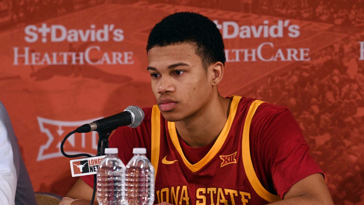 Iowa State Cyclones guard Rasir Bolton conducts a post game interview.