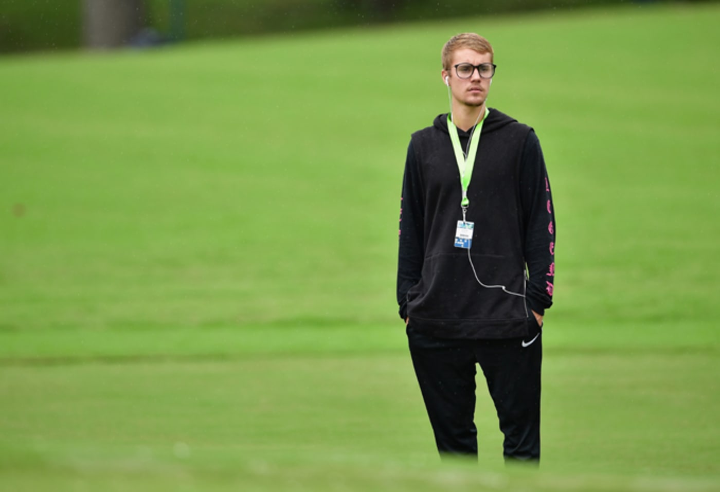 Justin Bieber attends a practice round prior to the 2017 PGA Championship