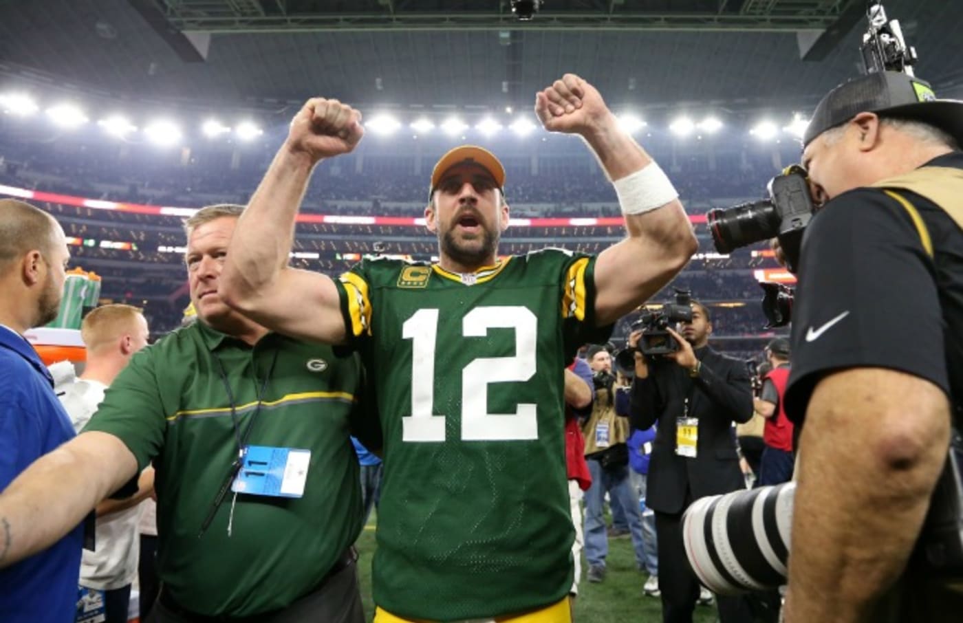 Aaron Rodgers celebrates win over Cowboys.