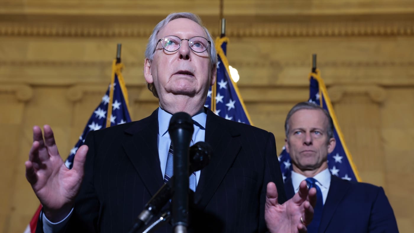 Senate Minority Leader Mitch McConnell (R KY) speaks during a press conference