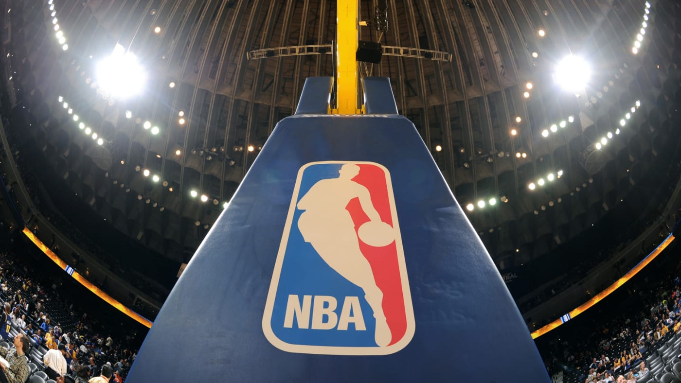 A shot of nba logo on the basket during the game between the Clippers and Warriors.