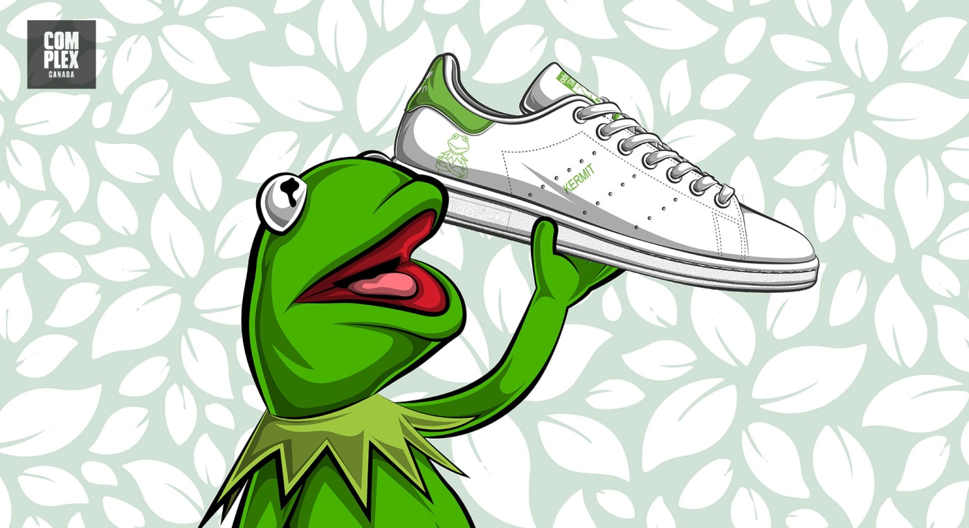 Kermit the Frog holding his the Kermit adidas Stan Smith