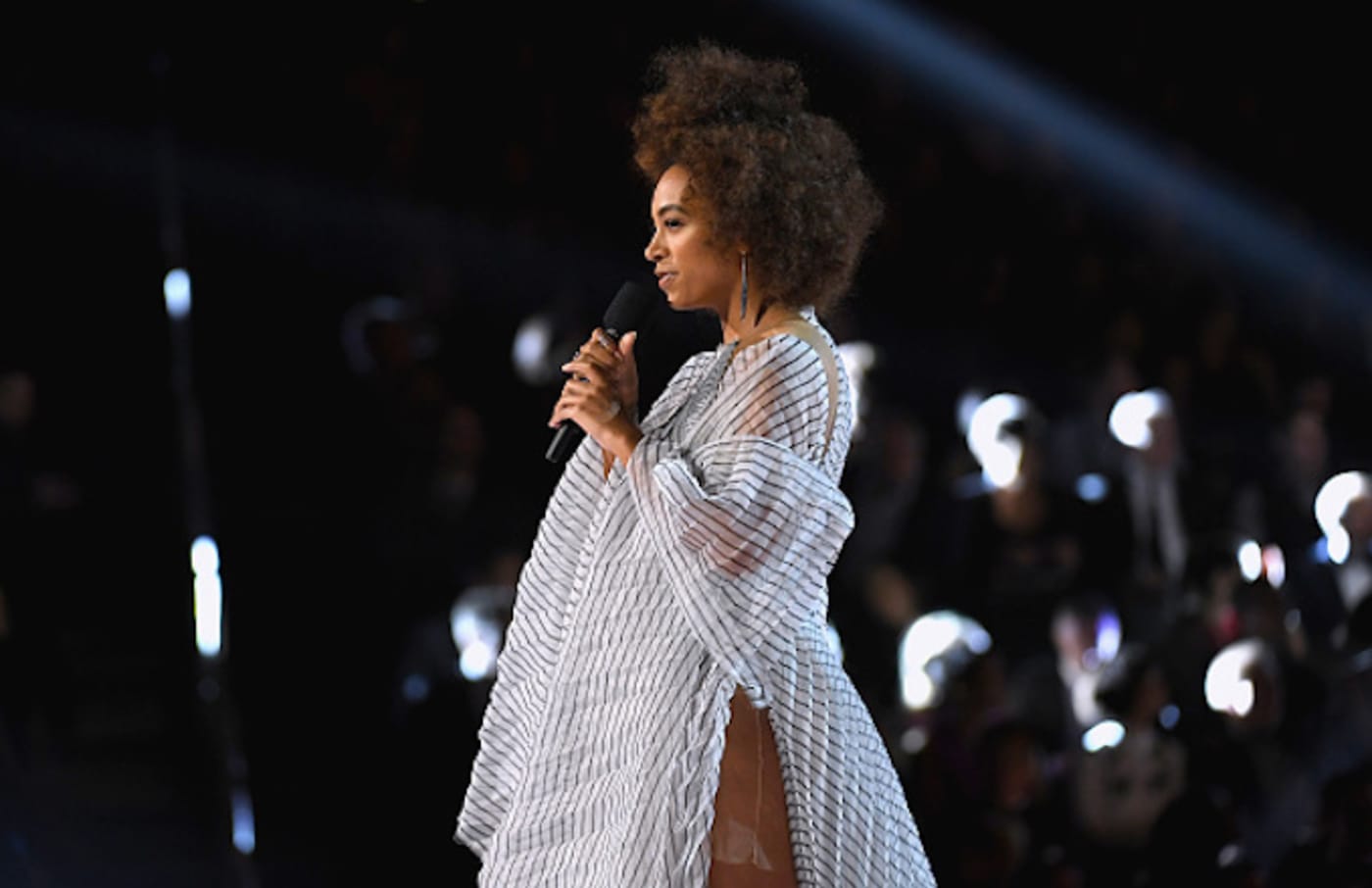 Solange Knowles speaks onstage during The 59th GRAMMY Awards