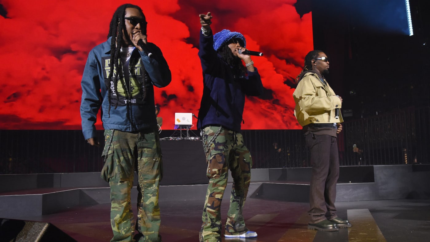 The Migos group is seen performing