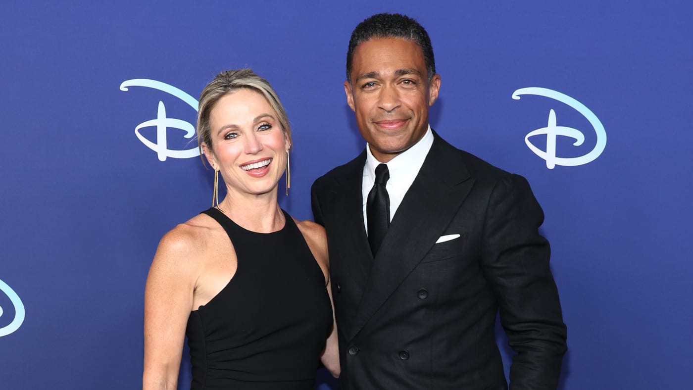 Amy Robach and TJ Holmes attend the 2022 ABC Disney Upfront at Basketball City