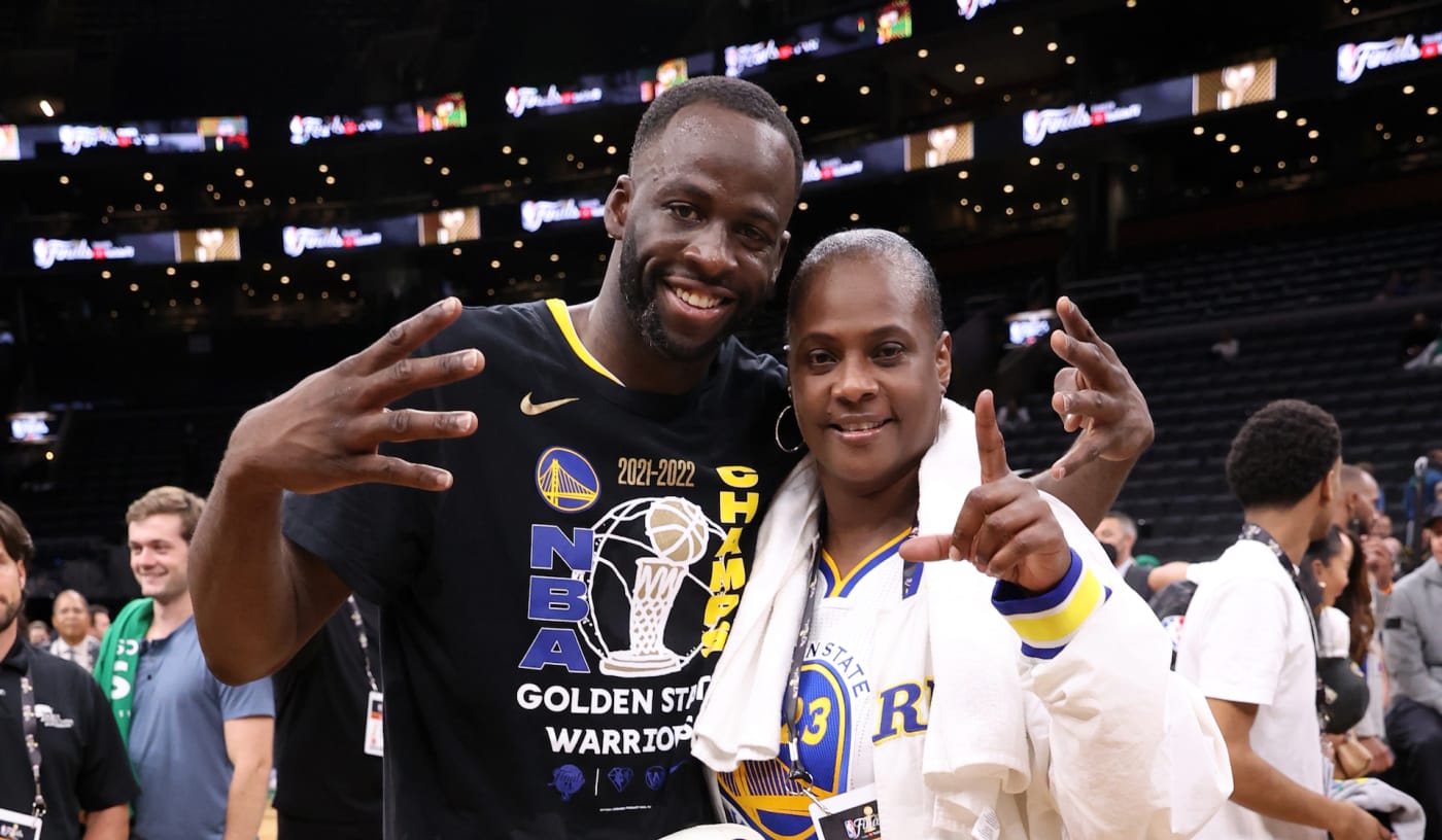 Draymond Green and his mom celebrate after the 2022 NBA Finals