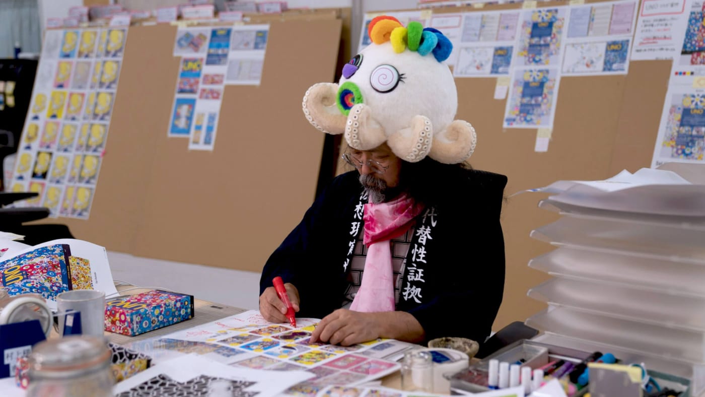 Takashi Murakami is seen working