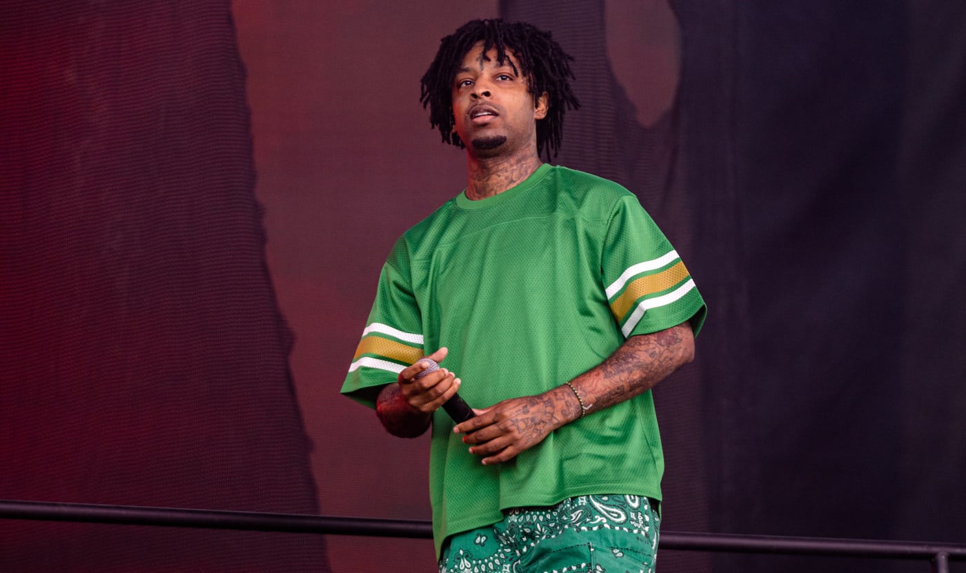 21 Savage performs at the Bonnaroo Music & Arts Festival on June 18, 2022