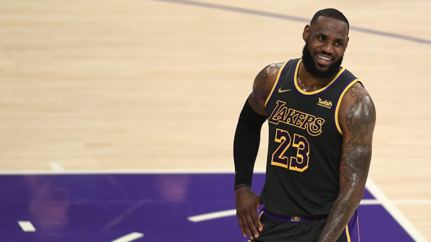 LeBron James #23 of the Los Angeles Lakers smiles