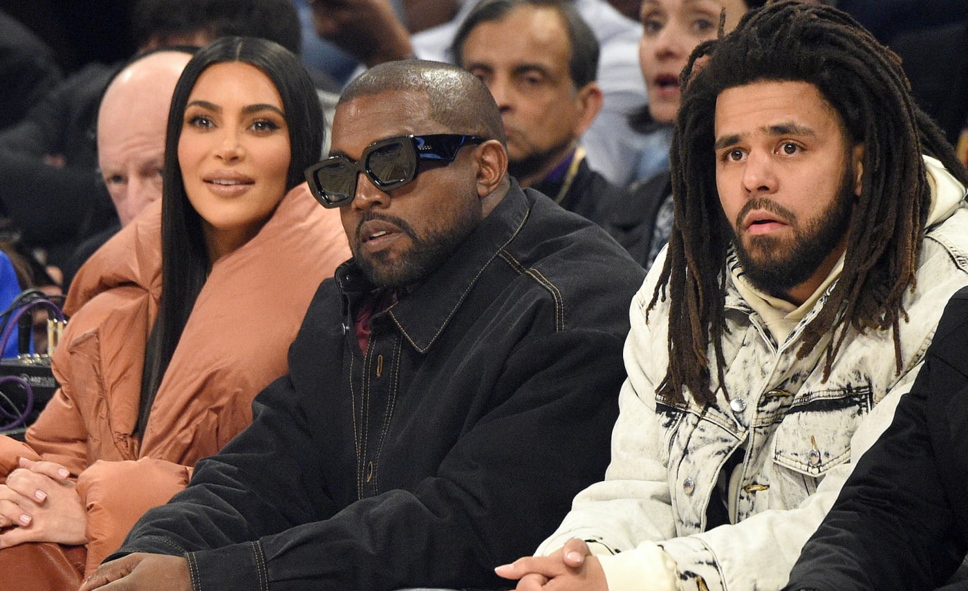 J. Cole sitting courtside at the 2020 NBA All Star Game