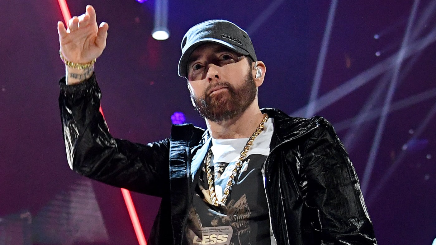 Eminem performs onstage during the 36th Annual Rock & Roll Hall Of Fame.