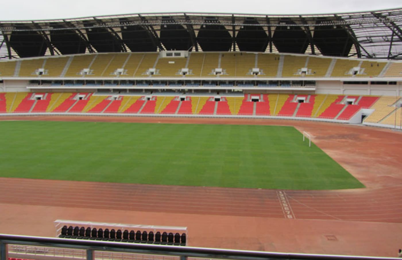 An empty soccer stadium in Angola.