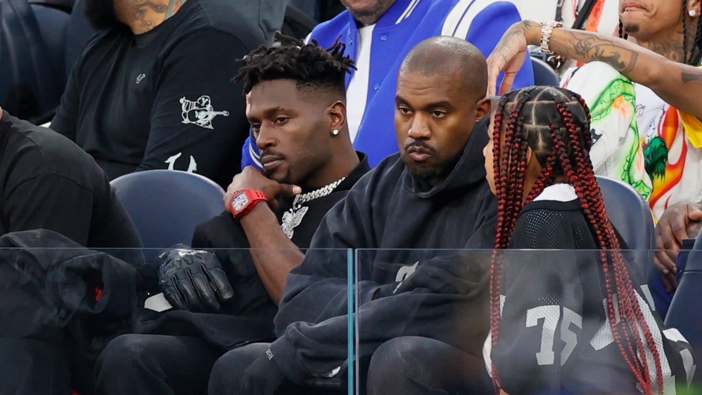 Antonio Brown and Kanye West in attendance at Super Bowl LVI