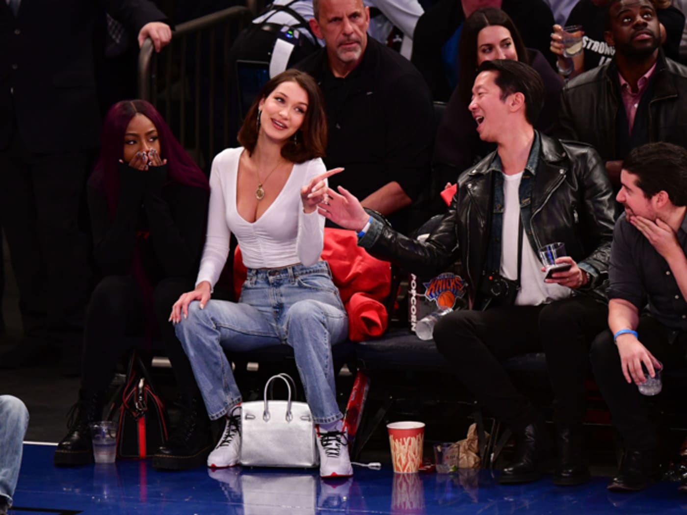 Bella Hadid attends the Los Angeles Lakers Vs New York Knicks game at Madison Square Garden