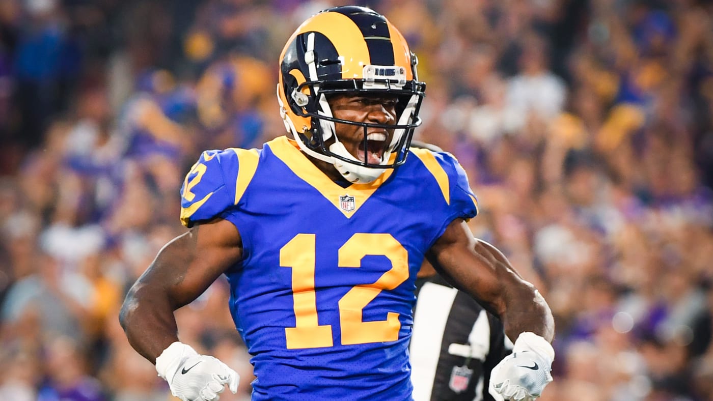 Brandin Cooks #12 of the Los Angeles Rams celebrates his touchdown.