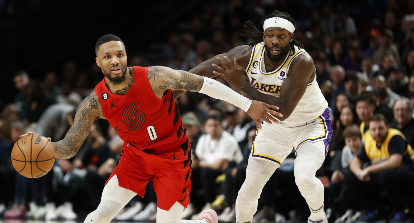 Damian Lillard and Patrick Beverley face off in Blazers vs Lakers game