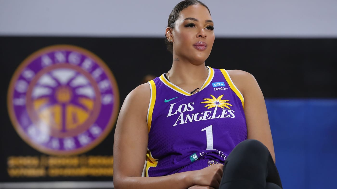 Los Angeles' Sparks Liz Cambage sits on bench