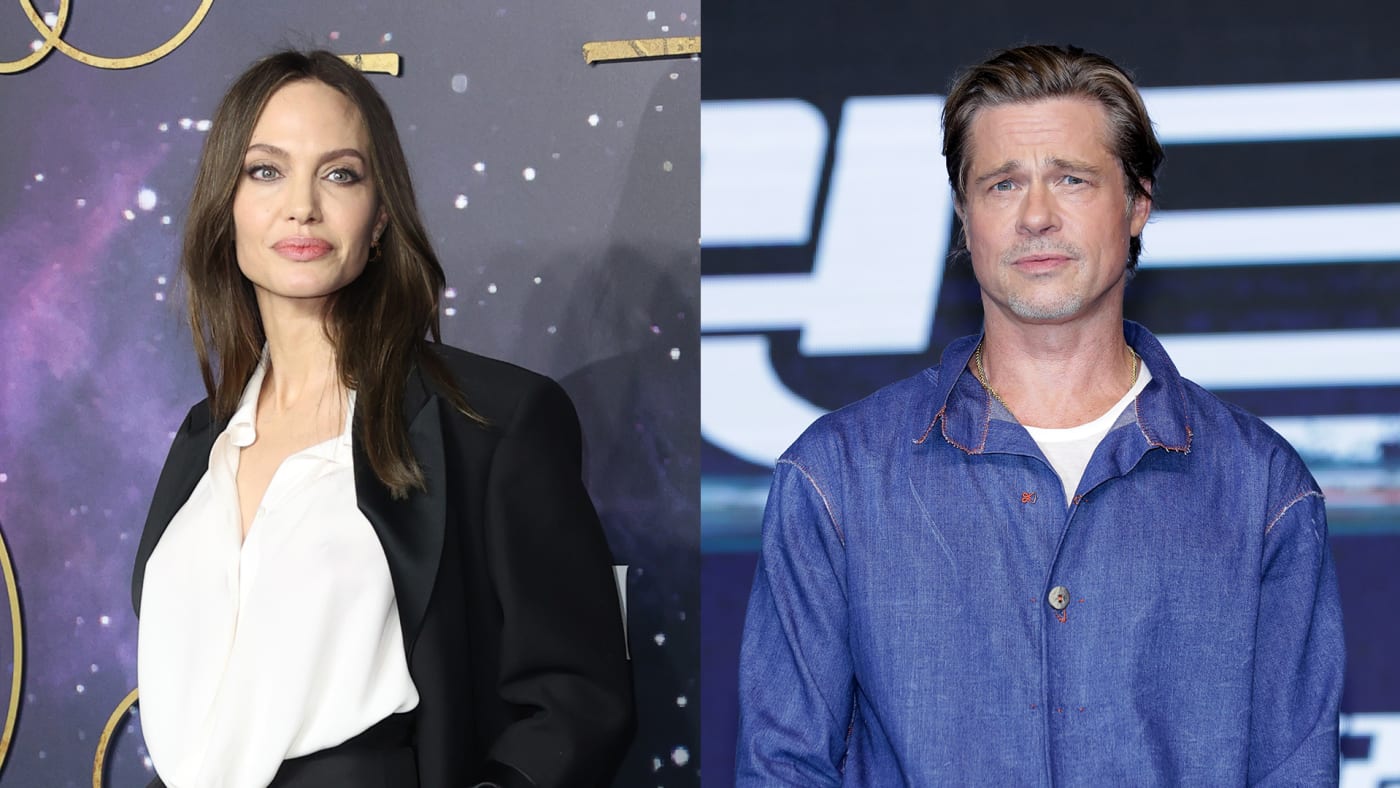 Angelina Jolie at the Eternals UK premiere, and Brad Pitt at the Bulle Train South Korean premiere
