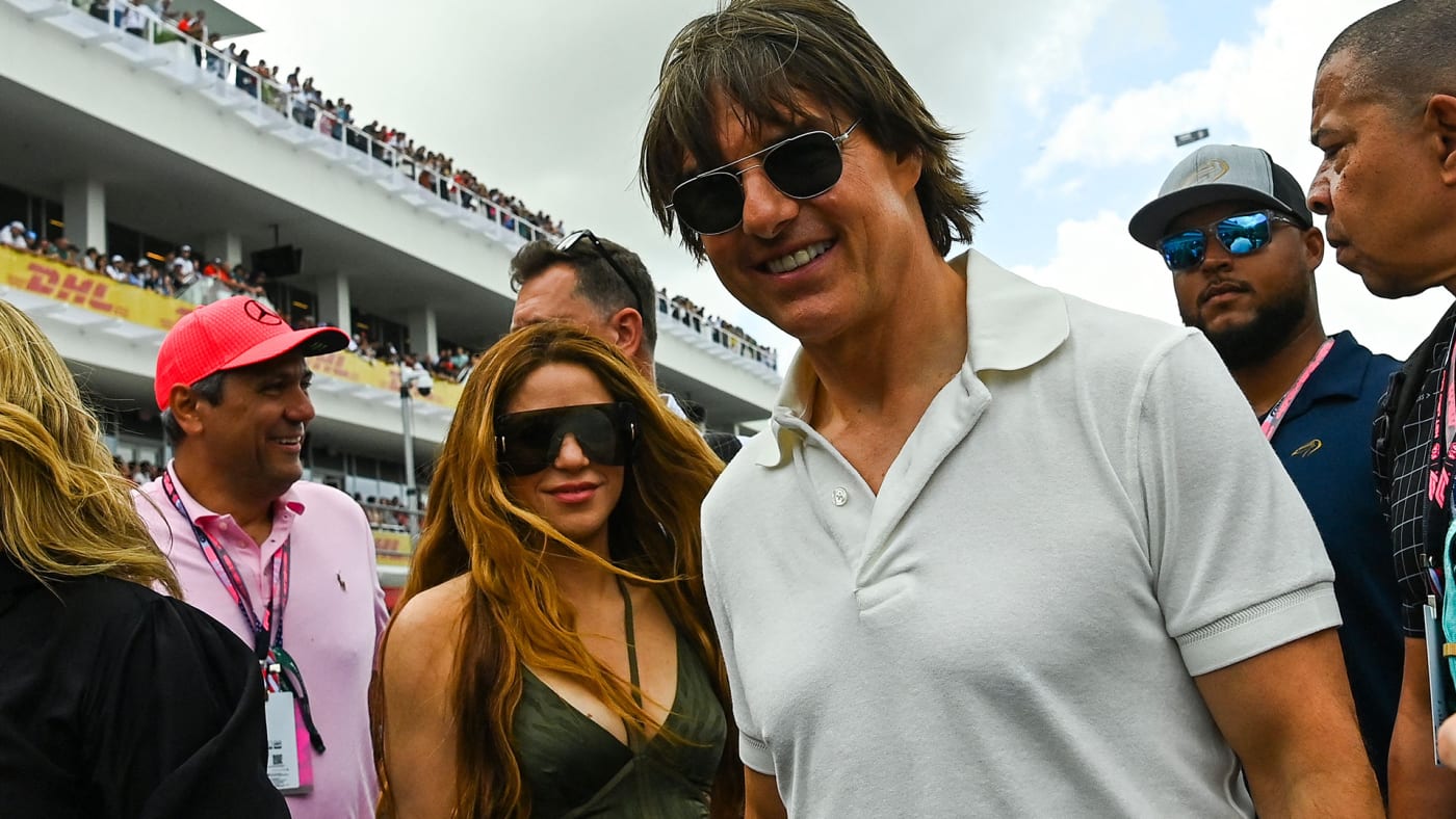 Tom Cruise and Shakira attend the 2023 Miami Formula One Grand Prix