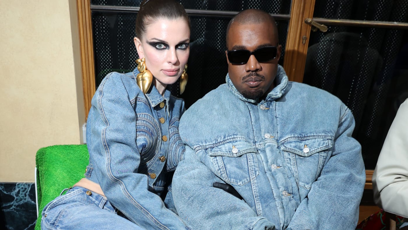 Julia Fox and Ye are pictured in denim