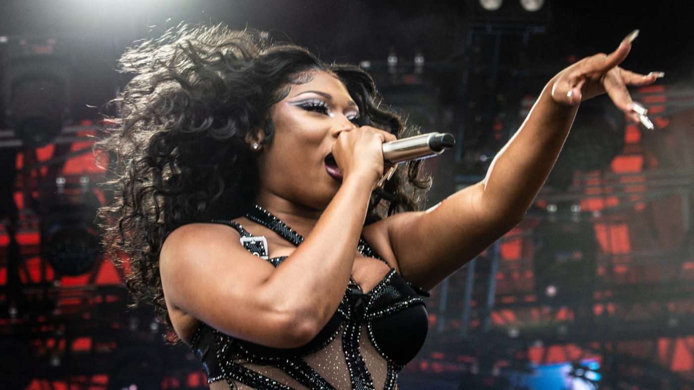 Megan Thee Stallion is pictured performing at a festival