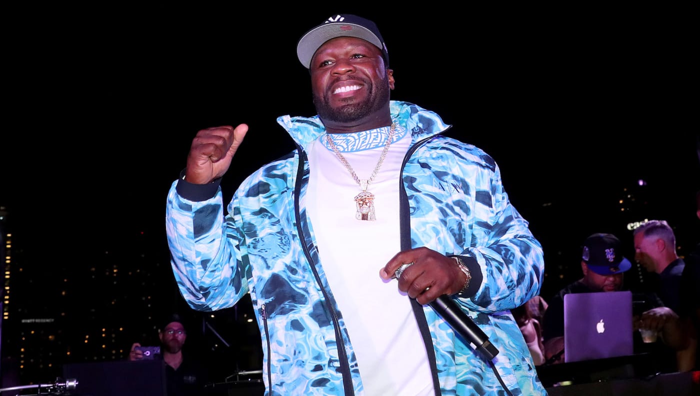 50 Cent performs during the Celia Cruz x Skott Marsi NFT Launch