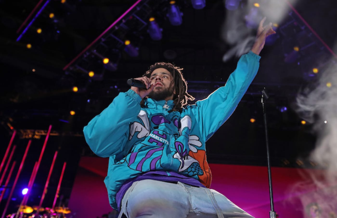 J. Cole performs during the 2019 NBA All Star Game.