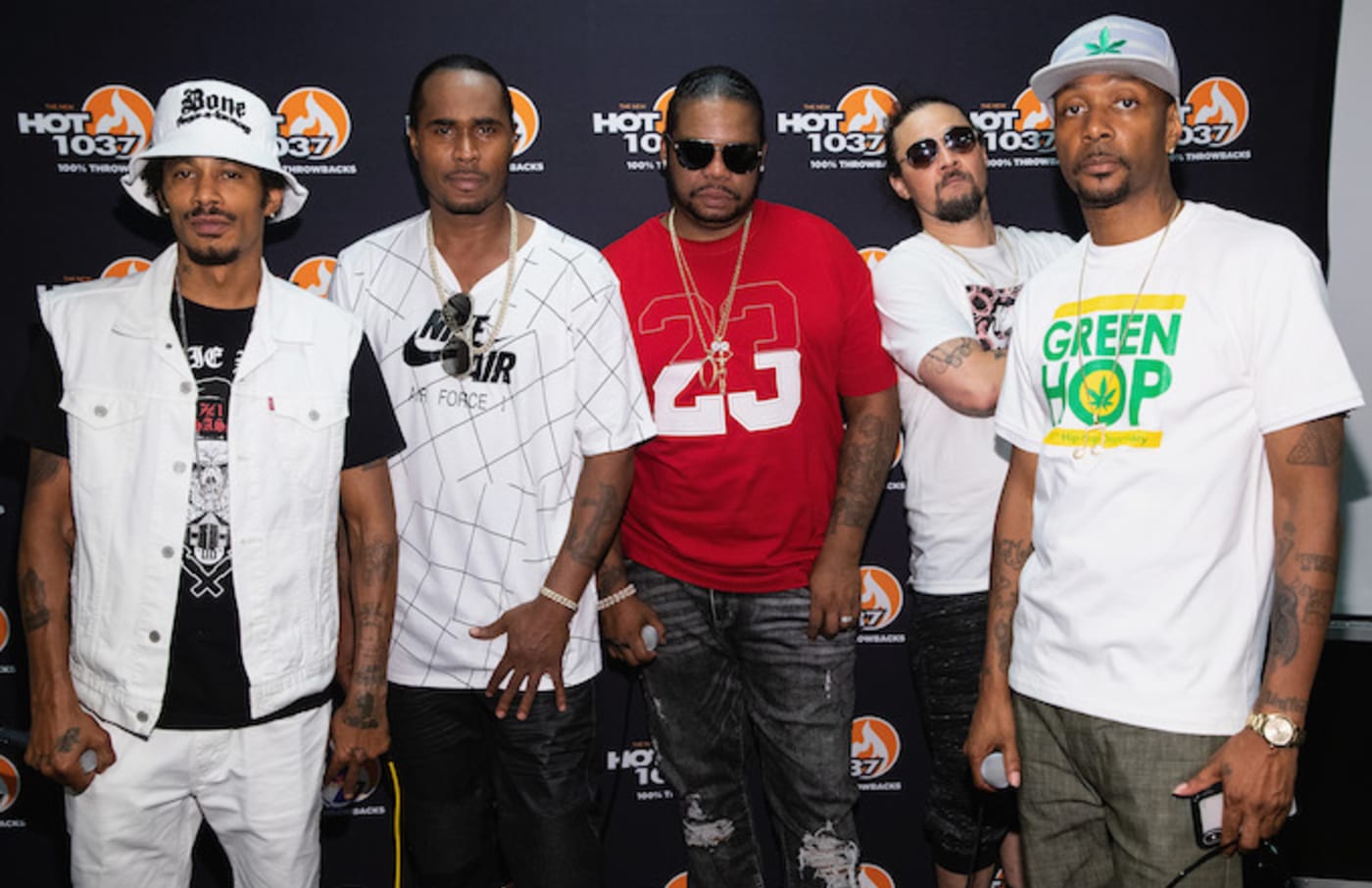 Bone Thugs n Harmony pose for a photo back stage during the All Star Throwback Jam.
