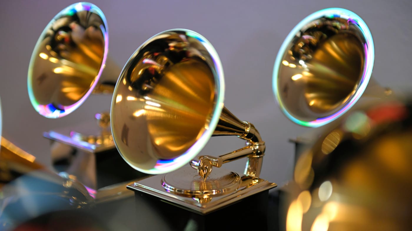 Grammys trophies are pictured