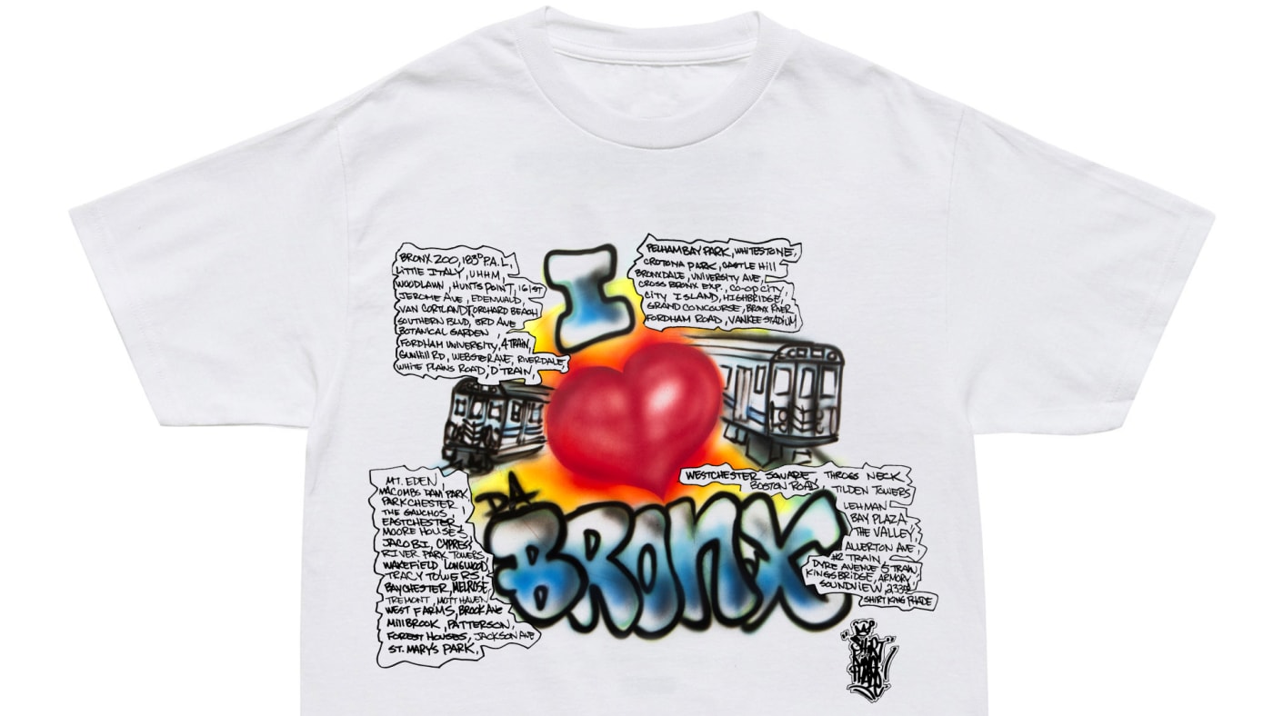 A photo of a Bronx fire benefit t shirt is shown