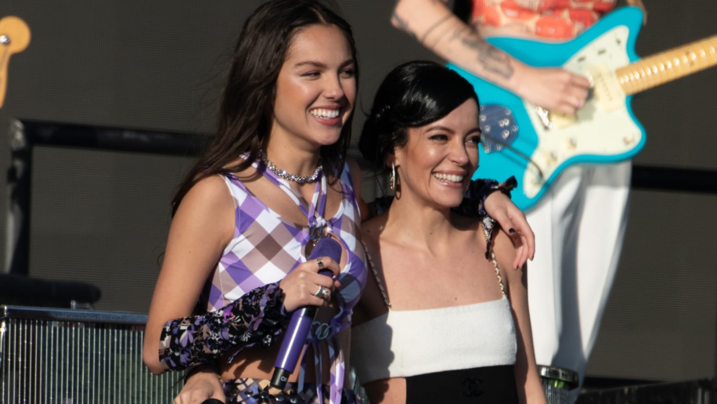 Olivia Rodrigo and Lily Allen are seen at a show