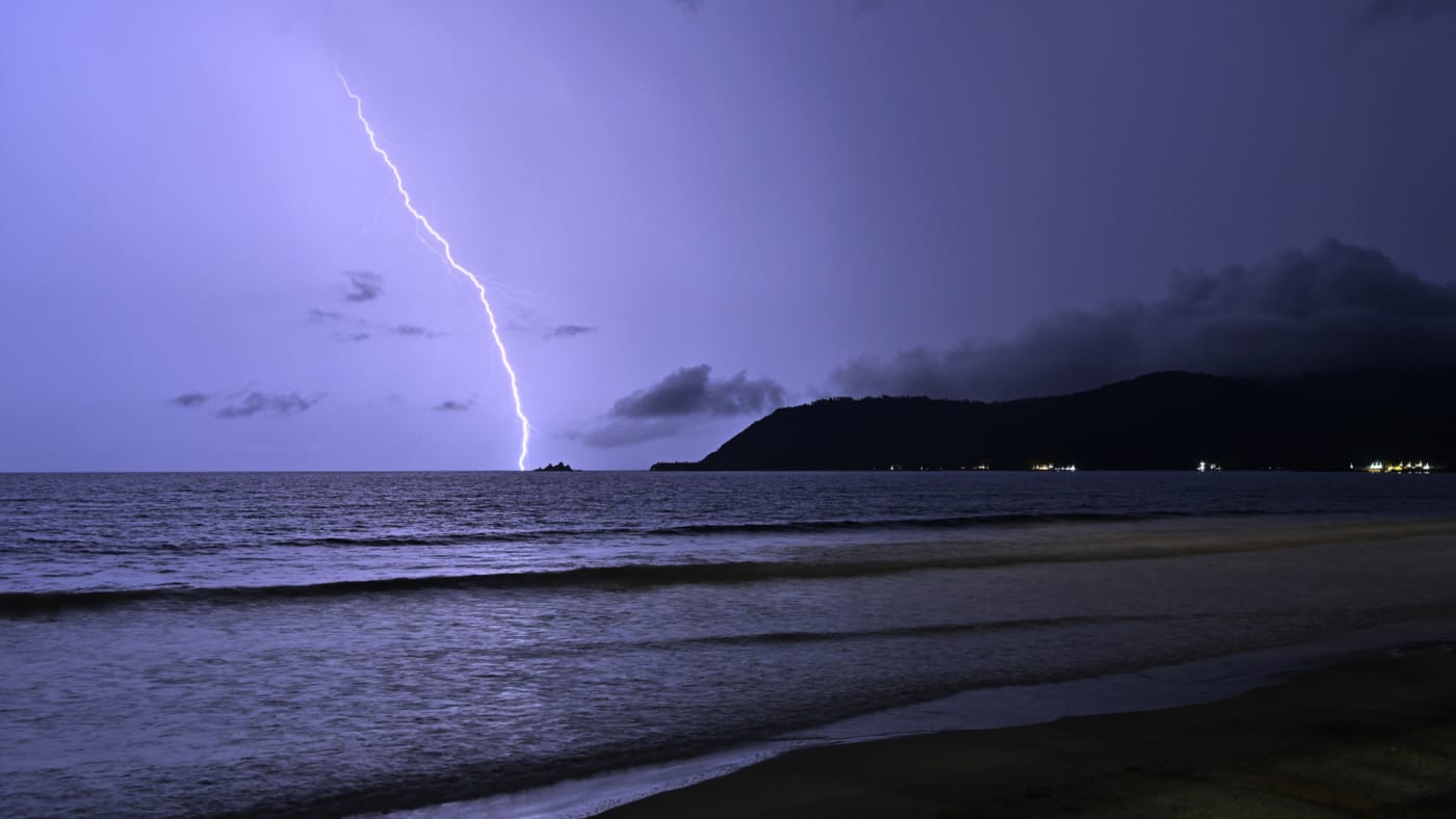 This photo shows lightning strike off the eastern coastal town of Baler, Aurora province facing the Pacific Ocean.